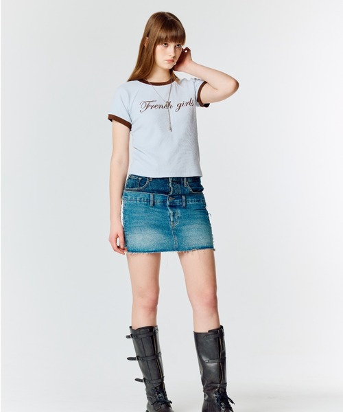 LARTIGENT(ラーティゼン)の「L15 RINGER T-SHIRT(Tシャツ/カットソー・レディース・ホワイト/スカイブルー/チャコール・FREE)」の6枚目の写真