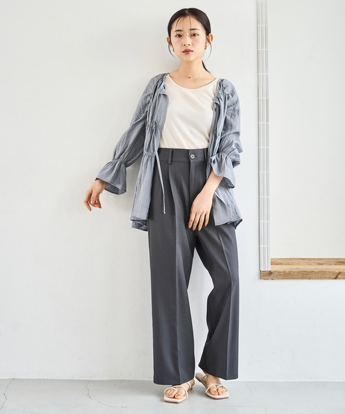 mil(ミル)の「ハイウエスト センタープレスパンツ(その他パンツ・レディース・チャコールグレー/ライトベージュ/グレイッシュベージュ・S-Short/M-Short/S-Regular)」の7枚目の写真