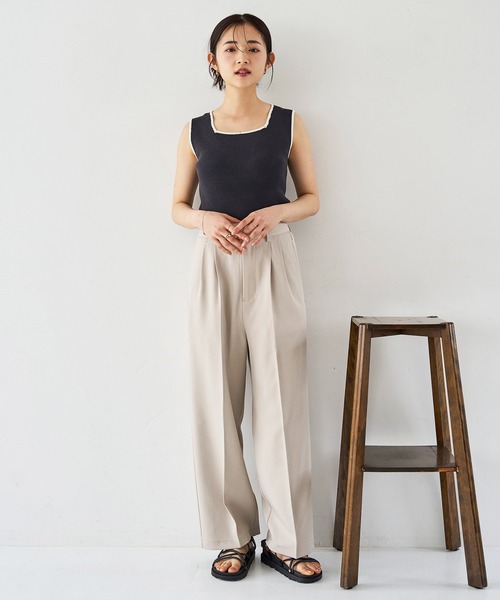 mil(ミル)の「ハイウエスト センタープレスパンツ(その他パンツ・レディース・チャコールグレー/ライトベージュ/グレイッシュベージュ・S-Short/M-Short/S-Regular)」の9枚目の写真