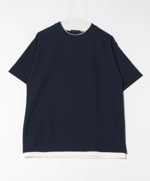 m.f.editorial(エムエフエディトリアル)の「【ストレッチ】m.f.エディトリアル メンズ ストライプ ジャガード クルーネック 半袖 Tシャツ(Tシャツ/カットソー・メンズ・ネイビー/アイボリー/ベージュ・MEDIUM/LARGE/X-LARGE)」の5枚目の写真