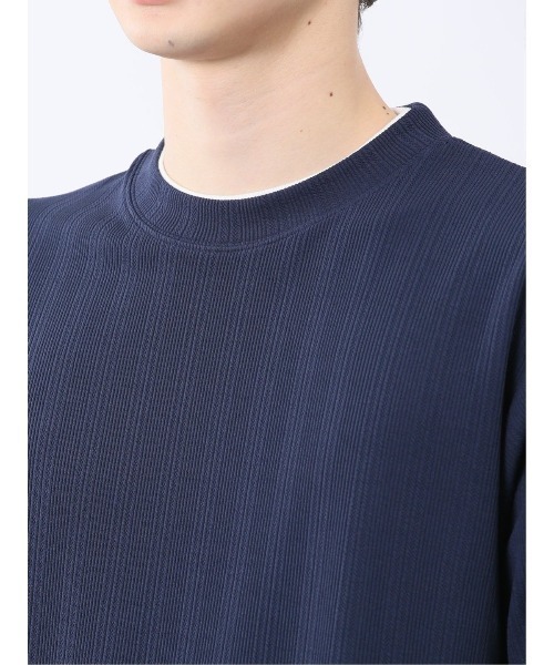 m.f.editorial(エムエフエディトリアル)の「【ストレッチ】m.f.エディトリアル メンズ ストライプ ジャガード クルーネック 半袖 Tシャツ(Tシャツ/カットソー・メンズ・ネイビー/アイボリー/ベージュ・MEDIUM/LARGE/X-LARGE)」の9枚目の写真