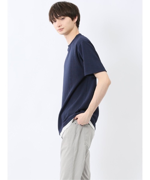 m.f.editorial(エムエフエディトリアル)の「【ストレッチ】m.f.エディトリアル メンズ ストライプ ジャガード クルーネック 半袖 Tシャツ(Tシャツ/カットソー・メンズ・ネイビー/アイボリー/ベージュ・MEDIUM/LARGE/X-LARGE)」の11枚目の写真