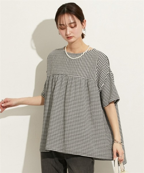 nissen（ニッセン）の「シャーリング素材裾フレアプルオーバー（Tシャツ/カットソー・レディース・ブラウン系1/ブラック/オフホワイト/ブラック系1・M/L）」の15枚目の写真