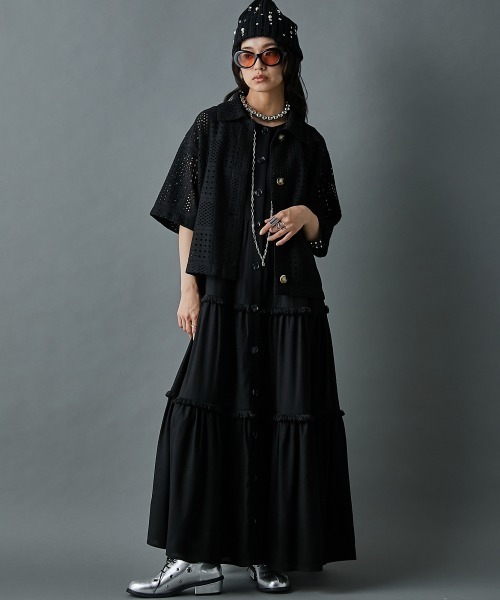 セール】レーヨン麻フリンジティアードロングワンピース＜大きい