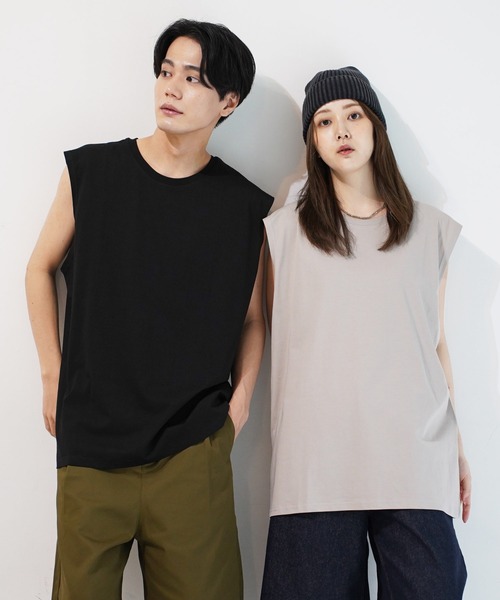 En serio TOKYO(エンソリオトーキョー)の「ベーシックノースリーブカットソー(Tシャツ/カットソー・メンズ・オフホワイト/グレー/ブラック/ベージュ・MEDIUM/LARGE/X-LARGE)」の14枚目の写真