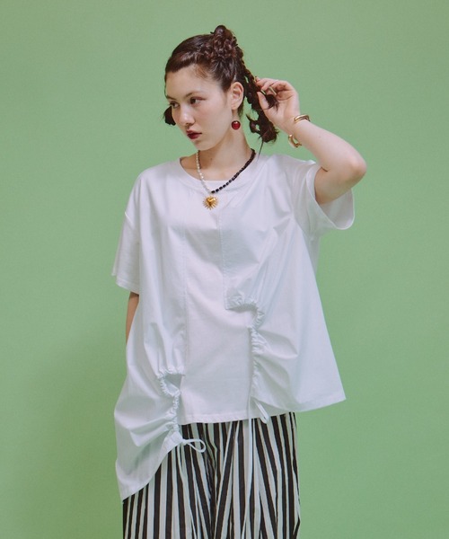 manana suerte(マニャーナスエルテ)の「アシンメトリードロストTシャツ(Tシャツ/カットソー・レディース・ホワイト/ブラック・FREE)」の3枚目の写真