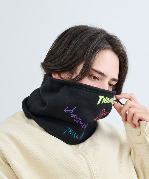 THRASHER(スラッシャー)の「【THRASHER】THRASHER マルチロゴスウェットネックウォーマー YMY(ネックウォーマー/スヌード・メンズ・ブラック系1/ブラック/グレー・FREE)」の2枚目の写真
