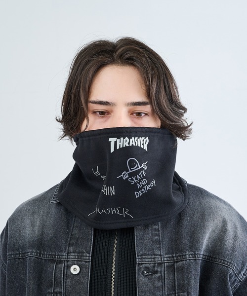 THRASHER(スラッシャー)の「【THRASHER】THRASHER マルチロゴスウェットネックウォーマー YMY(ネックウォーマー/スヌード・メンズ・ブラック系1/ブラック/グレー・FREE)」の5枚目の写真