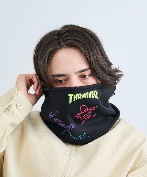 THRASHER(スラッシャー)の「【THRASHER】THRASHER マルチロゴスウェットネックウォーマー YMY(ネックウォーマー/スヌード・メンズ・ブラック系1/ブラック/グレー・FREE)」の9枚目の写真
