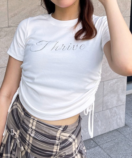 SPIRALGIRL（スパイラルガール）の「ラインストーンちびTシャツ（Tシャツ/カットソー・レディース・カモフラージュ/ホワイト/ブラック・FREE）」の2枚目の写真