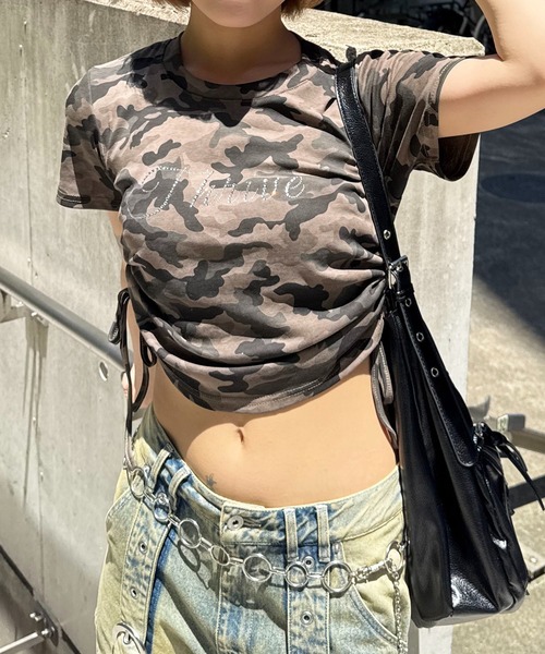 SPIRALGIRL（スパイラルガール）の「ラインストーンちびTシャツ（Tシャツ/カットソー・レディース・カモフラージュ/ホワイト/ブラック・FREE）」の13枚目の写真