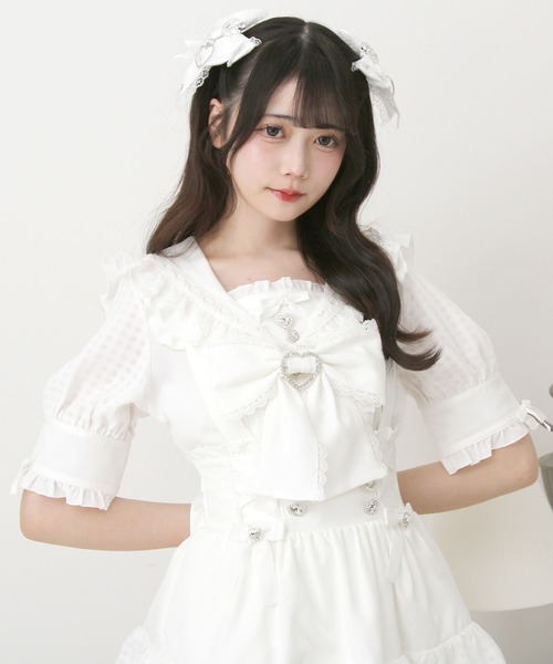 DearMyLove(ディアマイラブ)の「シアーギンガムフリルレースリボンセーラーブラウス(シャツ/ブラウス・レディース・ブラック/ホワイト/ブルーグレー/ベビーピンク・LL/LARGE/3L/MEDIUM)」の6枚目の写真
