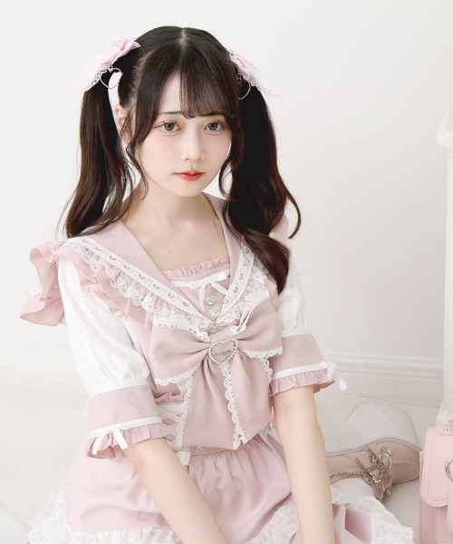 DearMyLove(ディアマイラブ)の「シアーギンガムフリルレースリボンセーラーブラウス(シャツ/ブラウス・レディース・ブラック/ホワイト/ブルーグレー/ベビーピンク・LL/LARGE/3L/MEDIUM)」の8枚目の写真