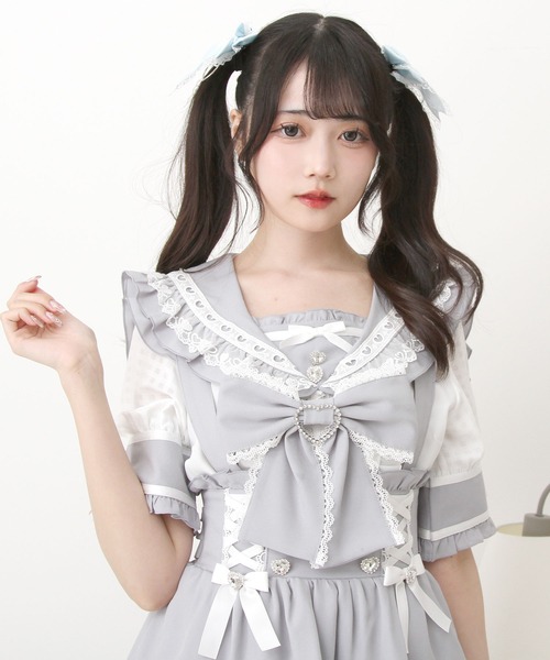 DearMyLove(ディアマイラブ)の「シアーギンガムフリルレースリボンセーラーブラウス(シャツ/ブラウス・レディース・ブラック/ホワイト/ブルーグレー/ベビーピンク・LL/LARGE/3L/MEDIUM)」の18枚目の写真
