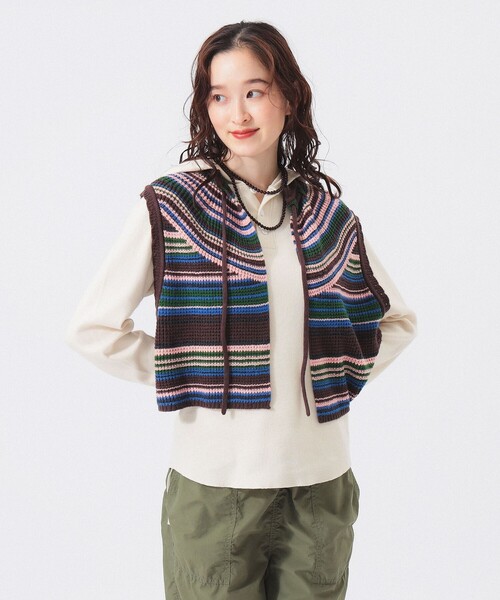 BEAMS BOY（ビームスボーイ）の「【2/5再値下げ】マルチボーダー ベスト（ベスト・レディース・ブラウン/イエロー/ネイビー・ONE SIZE）」の2枚目の写真