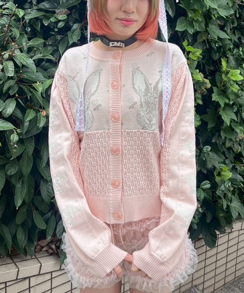 Candy Stripper（キャンディストリッパー）の「RABBIT FLOWER KNIT カーディガン（カーディガン/ボレロ・レディース・ピンク/アイボリー/ブラック・FREE）」の3枚目の写真