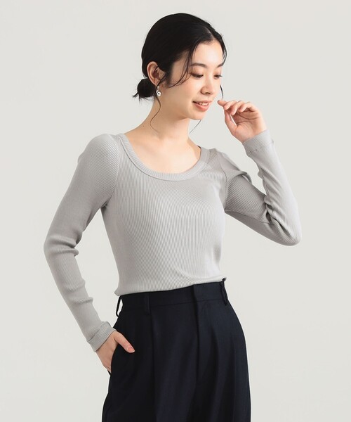 Demi-Luxe BEAMS(デミルクス ビームス)の「【1/1値下げ】AK+1 / シルク コットン 丸胴 プルオーバー(Tシャツ/カットソー・レディース・グレー/ブラック・ONE SIZE)」の1枚目の写真