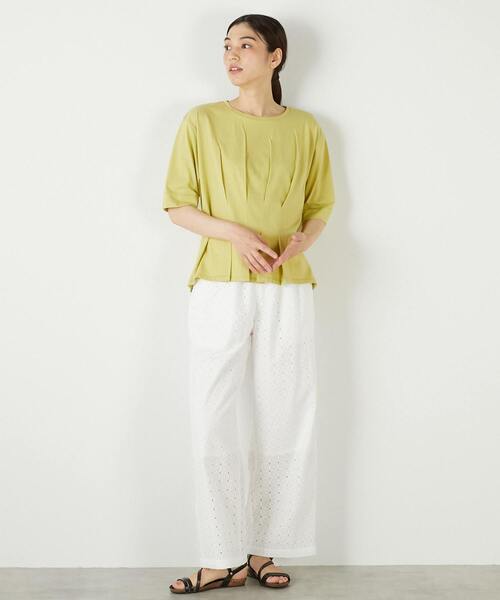 MELROSE claire(メルローズ クレール)の「【接触冷感加工ウエストタックデザインカットプル】(Tシャツ/カットソー・レディース・ライトグレー/ダークネイビー/イエロー・FREE)」の18枚目の写真