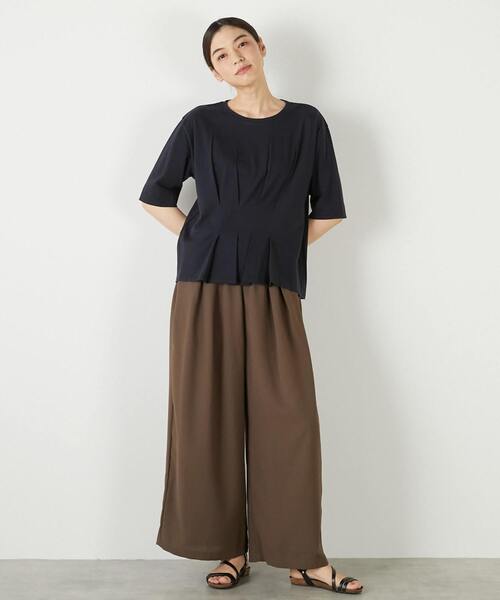 MELROSE claire(メルローズ クレール)の「【接触冷感加工ウエストタックデザインカットプル】(Tシャツ/カットソー・レディース・ライトグレー/ダークネイビー/イエロー・FREE)」の8枚目の写真