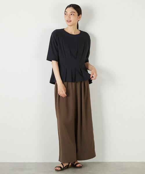 MELROSE claire(メルローズ クレール)の「【接触冷感加工ウエストタックデザインカットプル】(Tシャツ/カットソー・レディース・ライトグレー/ダークネイビー/イエロー・FREE)」の9枚目の写真