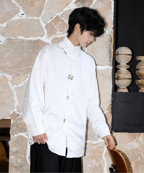 neos(ネオス)の「【neos】ルーズシルエット デザイン ボタン ロングスリーブ チャイナ シャツ(シャツ/ブラウス・メンズ・ブラック/ホワイト・MEDIUM/LARGE/X-LARGE)」の2枚目の写真