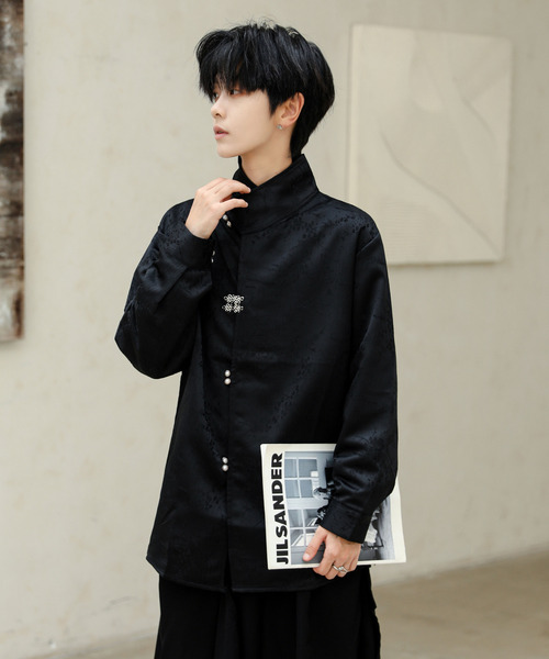 neos(ネオス)の「【neos】ルーズシルエット デザイン ボタン ロングスリーブ チャイナ シャツ(シャツ/ブラウス・メンズ・ブラック/ホワイト・MEDIUM/LARGE/X-LARGE)」の3枚目の写真