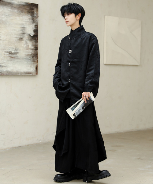 neos(ネオス)の「【neos】ルーズシルエット デザイン ボタン ロングスリーブ チャイナ シャツ(シャツ/ブラウス・メンズ・ブラック/ホワイト・MEDIUM/LARGE/X-LARGE)」の4枚目の写真