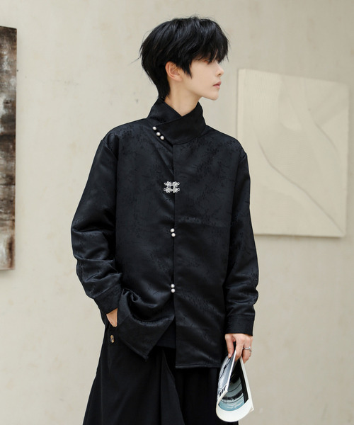 neos(ネオス)の「【neos】ルーズシルエット デザイン ボタン ロングスリーブ チャイナ シャツ(シャツ/ブラウス・メンズ・ブラック/ホワイト・MEDIUM/LARGE/X-LARGE)」の5枚目の写真