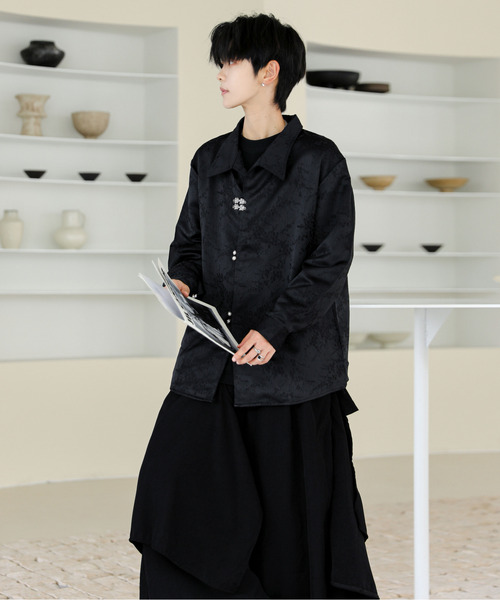 neos(ネオス)の「【neos】ルーズシルエット デザイン ボタン ロングスリーブ チャイナ シャツ(シャツ/ブラウス・メンズ・ブラック/ホワイト・MEDIUM/LARGE/X-LARGE)」の6枚目の写真