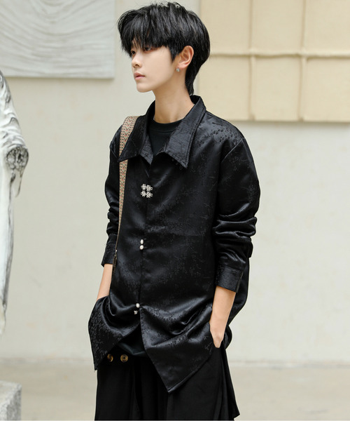 neos(ネオス)の「【neos】ルーズシルエット デザイン ボタン ロングスリーブ チャイナ シャツ(シャツ/ブラウス・メンズ・ブラック/ホワイト・MEDIUM/LARGE/X-LARGE)」の9枚目の写真