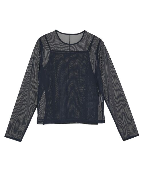 AMERI★大人気★チュールトップス★black セール】【2点セット】チュールキャミレイヤードトップス（T