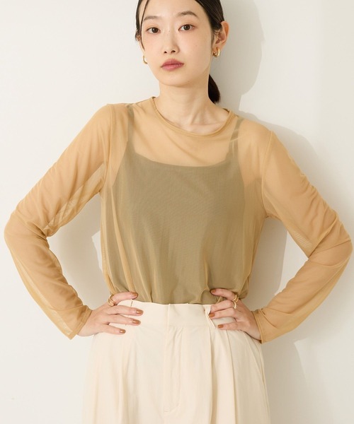 AMERICAN HOLIC(アメリカンホリック)の「【2点セット】チュールキャミレイヤードトップス(Tシャツ/カットソー・レディース・ベージュ/ネイビー・M/L)」の5枚目の写真
