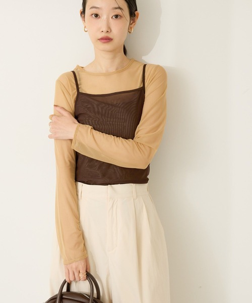 AMERICAN HOLIC(アメリカンホリック)の「【2点セット】チュールキャミレイヤードトップス(Tシャツ/カットソー・レディース・ベージュ/ネイビー・M/L)」の8枚目の写真