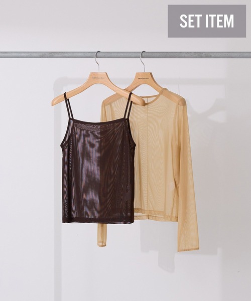 AMERICAN HOLIC(アメリカンホリック)の「【2点セット】チュールキャミレイヤードトップス(Tシャツ/カットソー・レディース・ベージュ/ネイビー・M/L)」の3枚目の写真