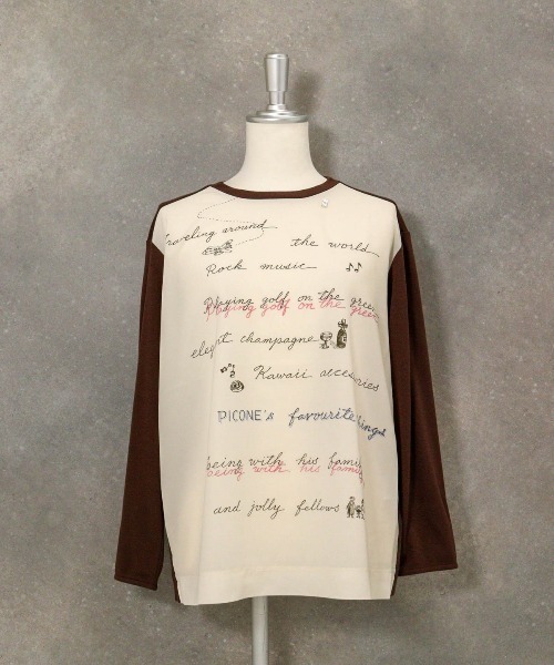 STUDIO PICONE(スタジオピッコーネ)の「シフォン切替ニットソー(Tシャツ/カットソー・レディース・ブラウン/ライトグレー/テラコッタ・LL/L/M)」の3枚目の写真