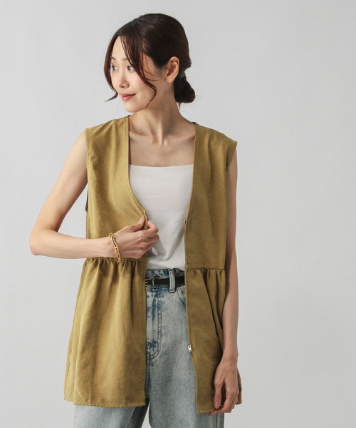 GLOBAL WORK（グローバルワーク）の「ピーチサテンベスト/580832（ベスト・レディース・グレイッシュベージュ/スミクロ/キャメル・FREE）」の3枚目の写真