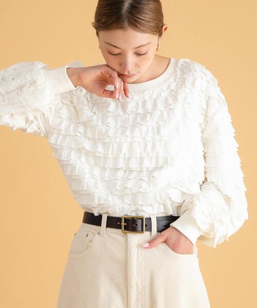 URBAN RESEARCH Sonny Label（アーバンリサーチサニーレーベル）の「フリルカットプルオーバー（Tシャツ/カットソー・レディース・ブラック/オフホワイト・FREE）」の2枚目の写真