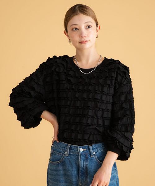 URBAN RESEARCH Sonny Label（アーバンリサーチサニーレーベル）の「フリルカットプルオーバー（Tシャツ/カットソー・レディース・ブラック/オフホワイト・FREE）」の4枚目の写真