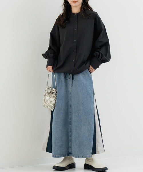 refinedworks(リファインドワークス)の「【refinedworks】異素材 使いが光る デニム 切替 ロング スカート(デニムスカート・レディース・ブルー/ブラック・FREE)」の13枚目の写真