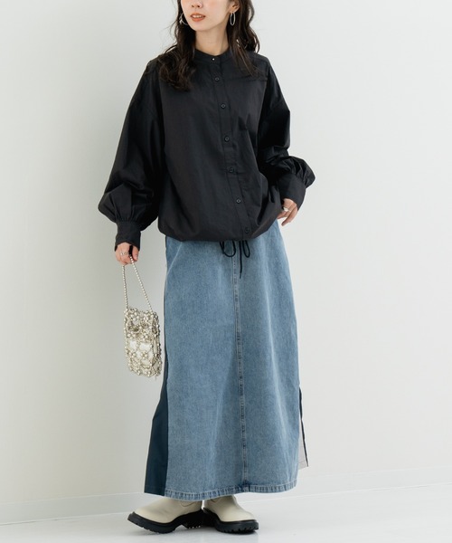 refinedworks(リファインドワークス)の「【refinedworks】異素材 使いが光る デニム 切替 ロング スカート(デニムスカート・レディース・ブルー/ブラック・FREE)」の14枚目の写真