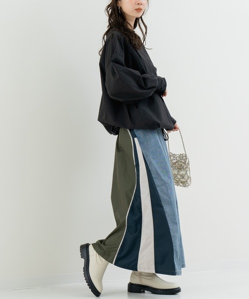refinedworks(リファインドワークス)の「【refinedworks】異素材 使いが光る デニム 切替 ロング スカート(デニムスカート・レディース・ブルー/ブラック・FREE)」の16枚目の写真