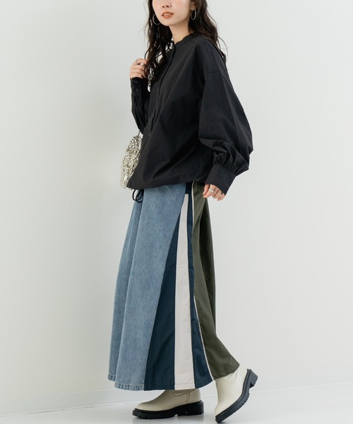 refinedworks(リファインドワークス)の「【refinedworks】異素材 使いが光る デニム 切替 ロング スカート(デニムスカート・レディース・ブルー/ブラック・FREE)」の18枚目の写真