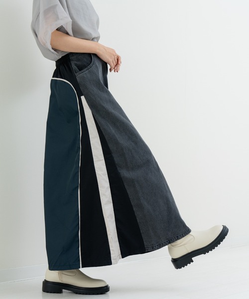 refinedworks(リファインドワークス)の「【refinedworks】異素材 使いが光る デニム 切替 ロング スカート(デニムスカート・レディース・ブルー/ブラック・FREE)」の10枚目の写真