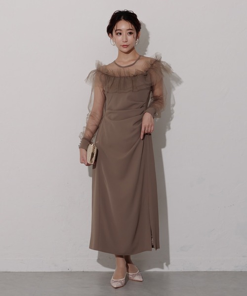 birei(ビレイ)の「シアーラッフルドレス(ドレス・レディース・イエロー/アッシュブラウン/ブラック・M)」の1枚目の写真