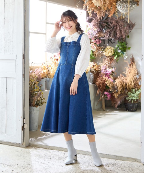 セール】【伸縮性◎】フレアデニムジャンパースカート（ジャンパー
