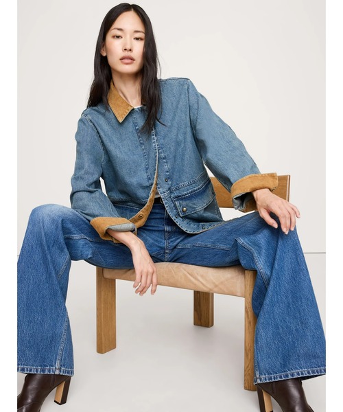 セール】デニムチョアコート (コーデュロイの襟付き)（デニム