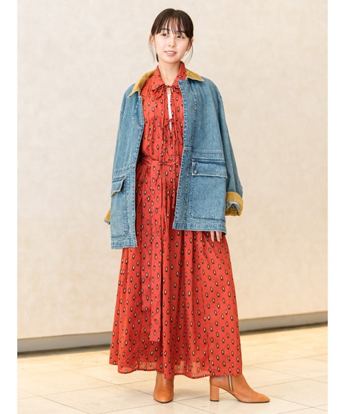 セール】デニムチョアコート (コーデュロイの襟付き)（デニム