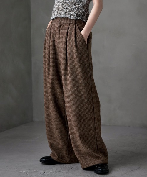 チェックツイードタックワイドパンツ（スラックス）｜etoll.（エトル