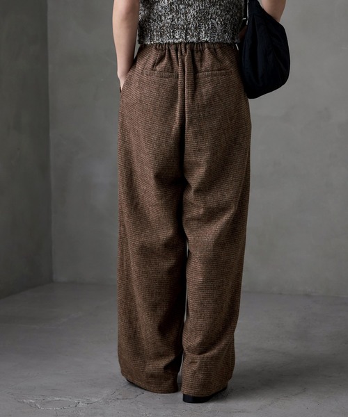 チェックツイードタックワイドパンツ（スラックス）｜etoll.（エトル