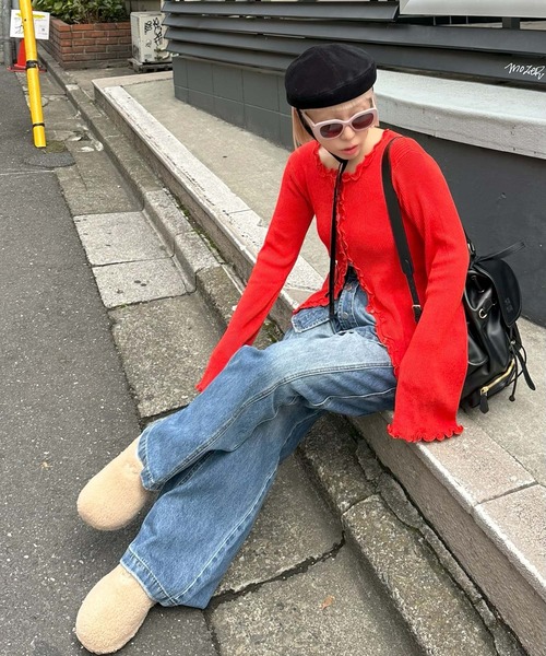 Alley Tokyo(アリートーキョー)の「ふりふりいっぱいリブカーデ(カーディガン/ボレロ・レディース・オフホワイト/レッド・FREE)」の17枚目の写真